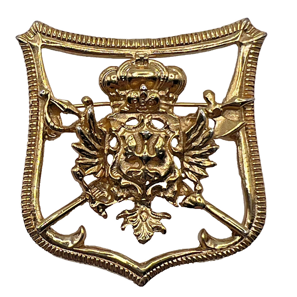 Vintage Erwin Pearl PEP Signed Royal Crown Crest Brooch Pin Costume Jewelry